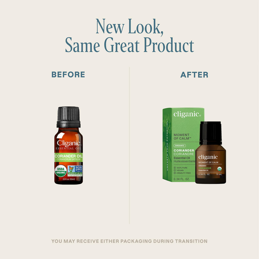 Packaging for Cliganic coriander seed essential oil