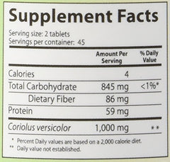 Supplement facts panel for Coriolus Versicolor MRL 500 mg 90 tabs