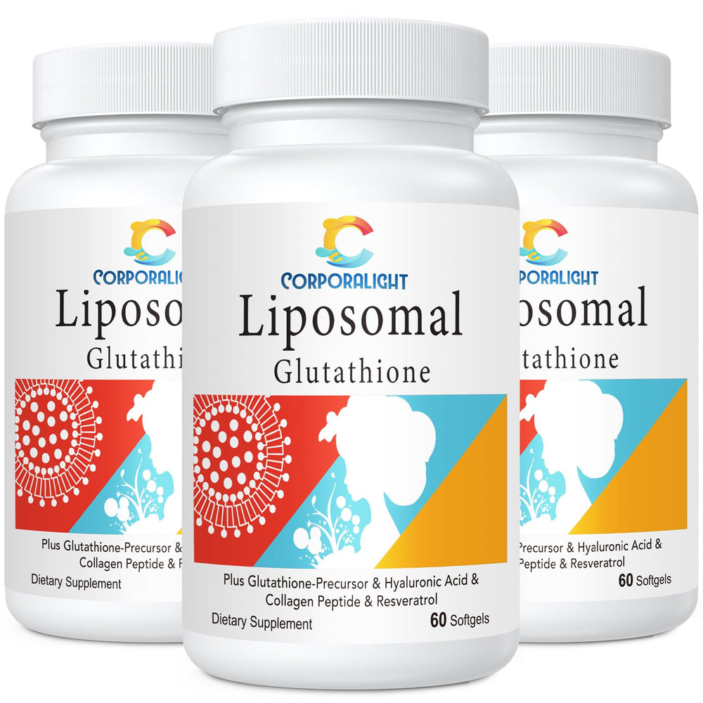 CORPORALIGHT liposomal glutathione softgels bottle front, supporting cellular antioxidant protection.