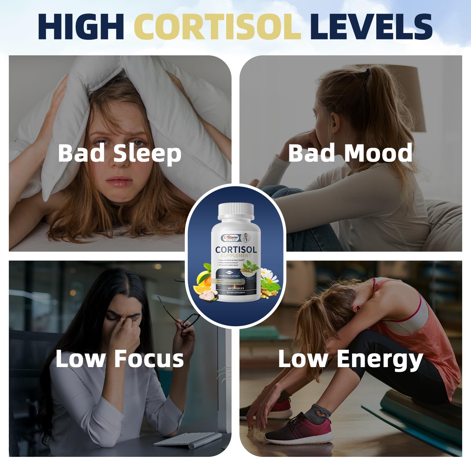 High potency 10-in-1 cortisol balance formula capsules