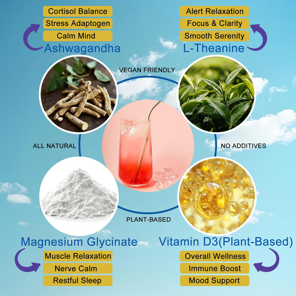 Close-up of magnesium glycinate and vitamin D3 ingredients