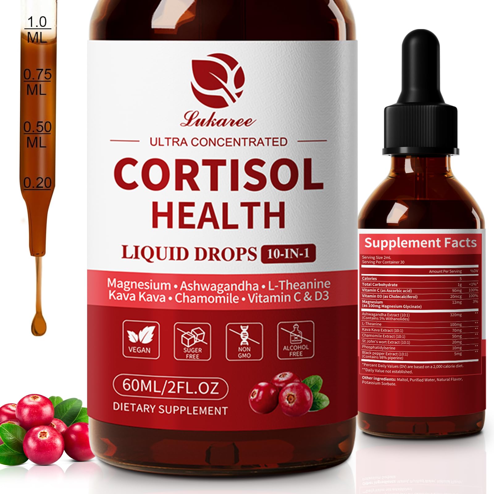 Cortisol Drops bottle with Cranberry flavor