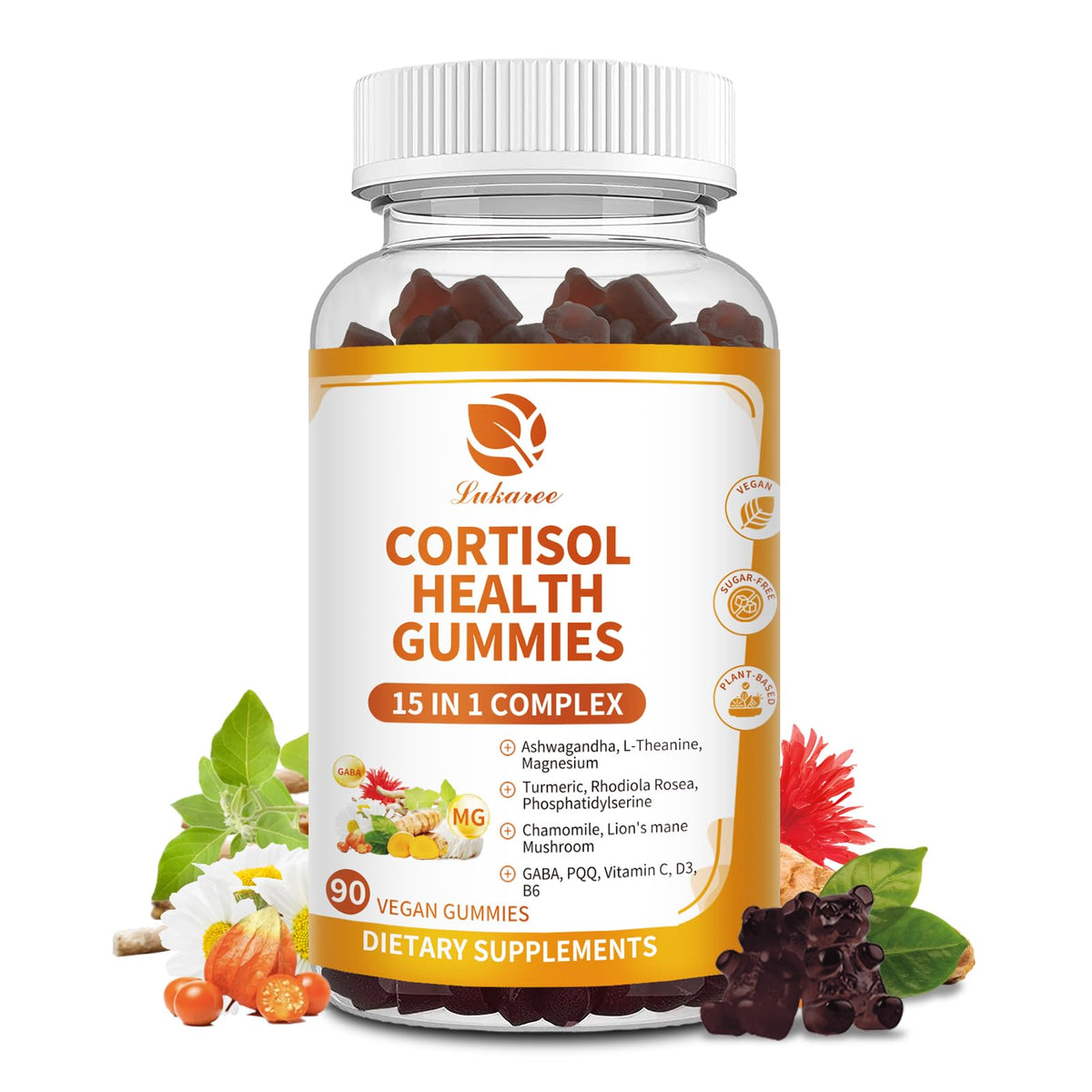 Cortisol Gummies 15-in-1 with Ashwagandha and L-Theanine – bottle close-up