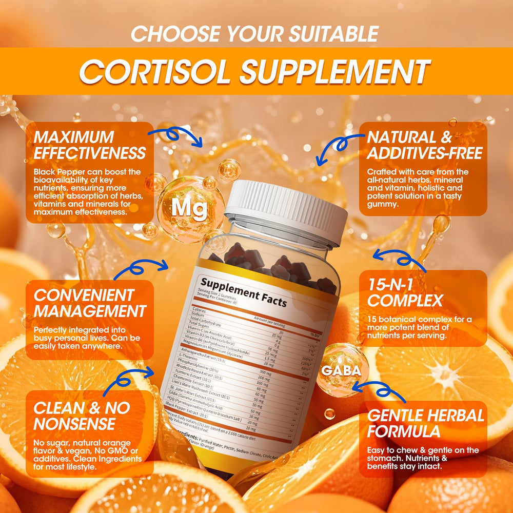 Gummies with Magnesium, Vitamin C, D3 and B6 for cortisol balance