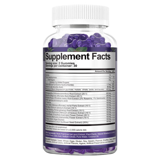 Cortisol Gummies 20-in-1 bottle with gummies on white background