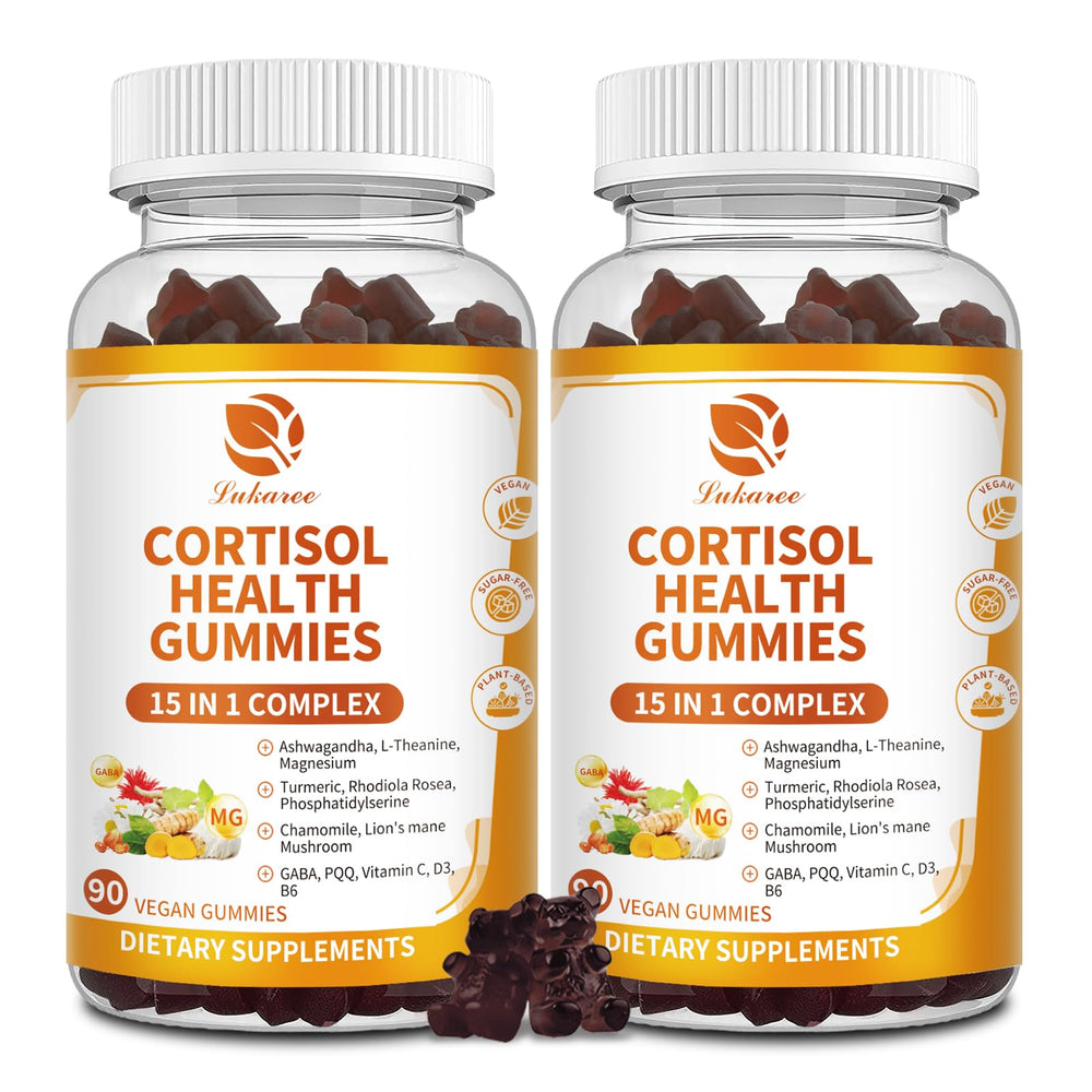 Front view of Cortisol Gummies bottle with 180-count label
