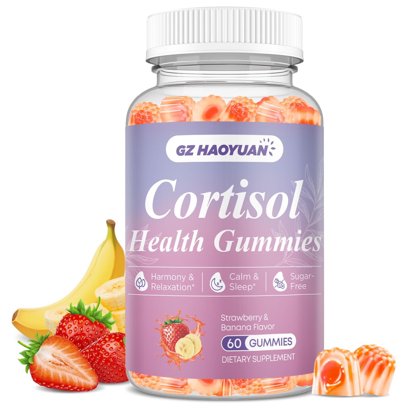 Hero shot of cortisol gummies for women and men—vegan and sugar-free