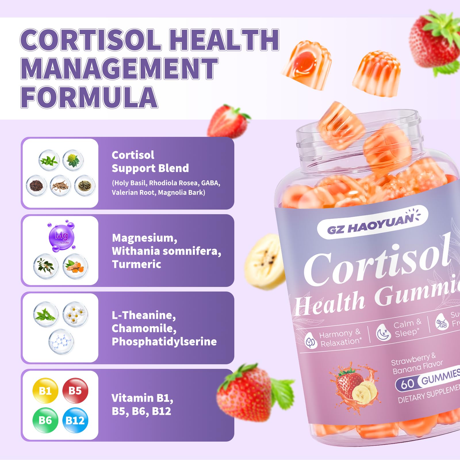 Sugar-free filled gummies with natural strawberry banana flavor
