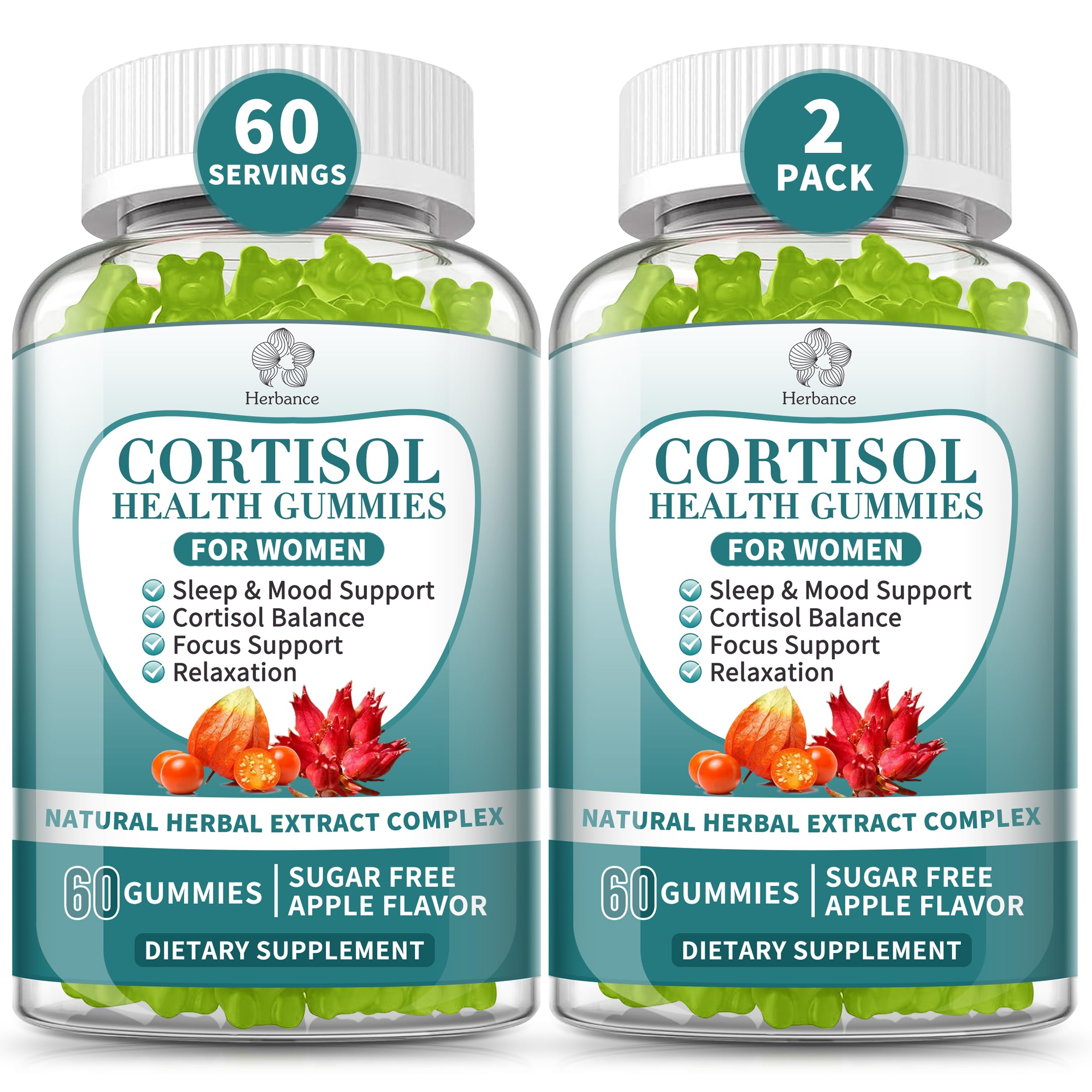 Front label of Cortisol Gummies for Women bottle (120 gummies)