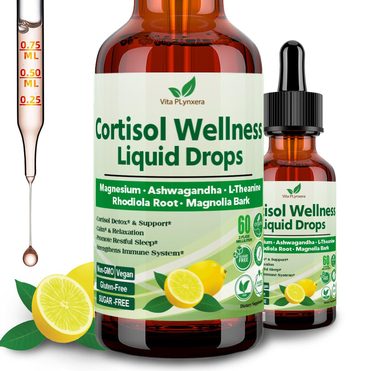 Cortisol support liquid drops bottle with dropper