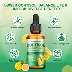 Liquid cortisol drops bottle showing lemon flavor