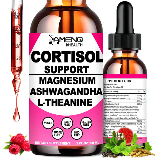 Cortisol liquid drops raspberry flavor bottle front view