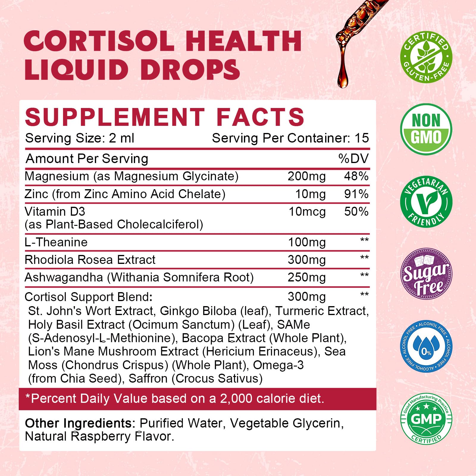 Close-up of raspberry-flavored Cortisol Liquid Drops