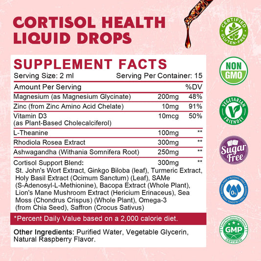 Close-up of raspberry-flavored Cortisol Liquid Drops
