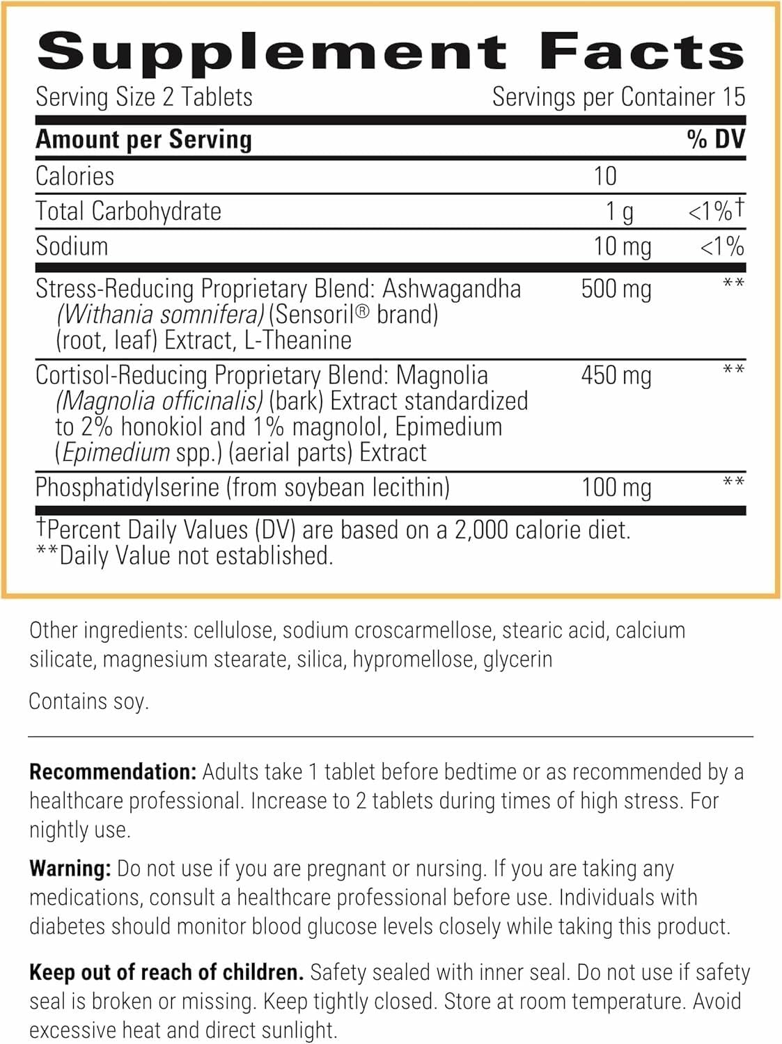 Close-up of Cortisol Manager label highlighting vegan, dairy-free and gluten-free claims