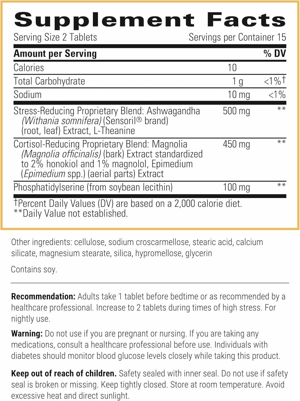 Close-up of Cortisol Manager label highlighting vegan, dairy-free and gluten-free claims