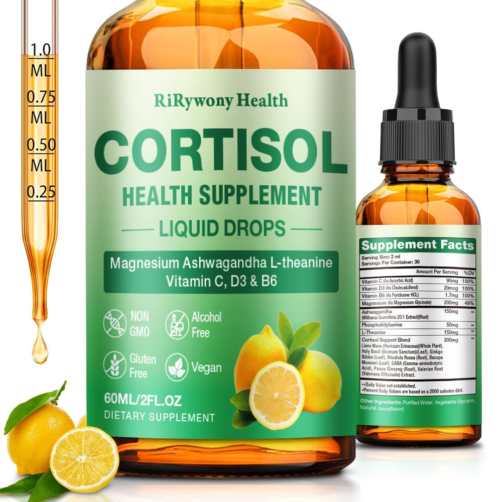Cortisol supplement bottle with lemon flavor, 2 oz