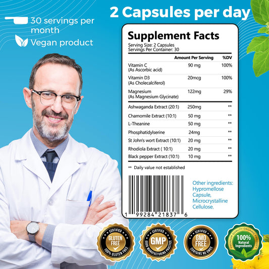 Close-up view of cortisol supplement capsules