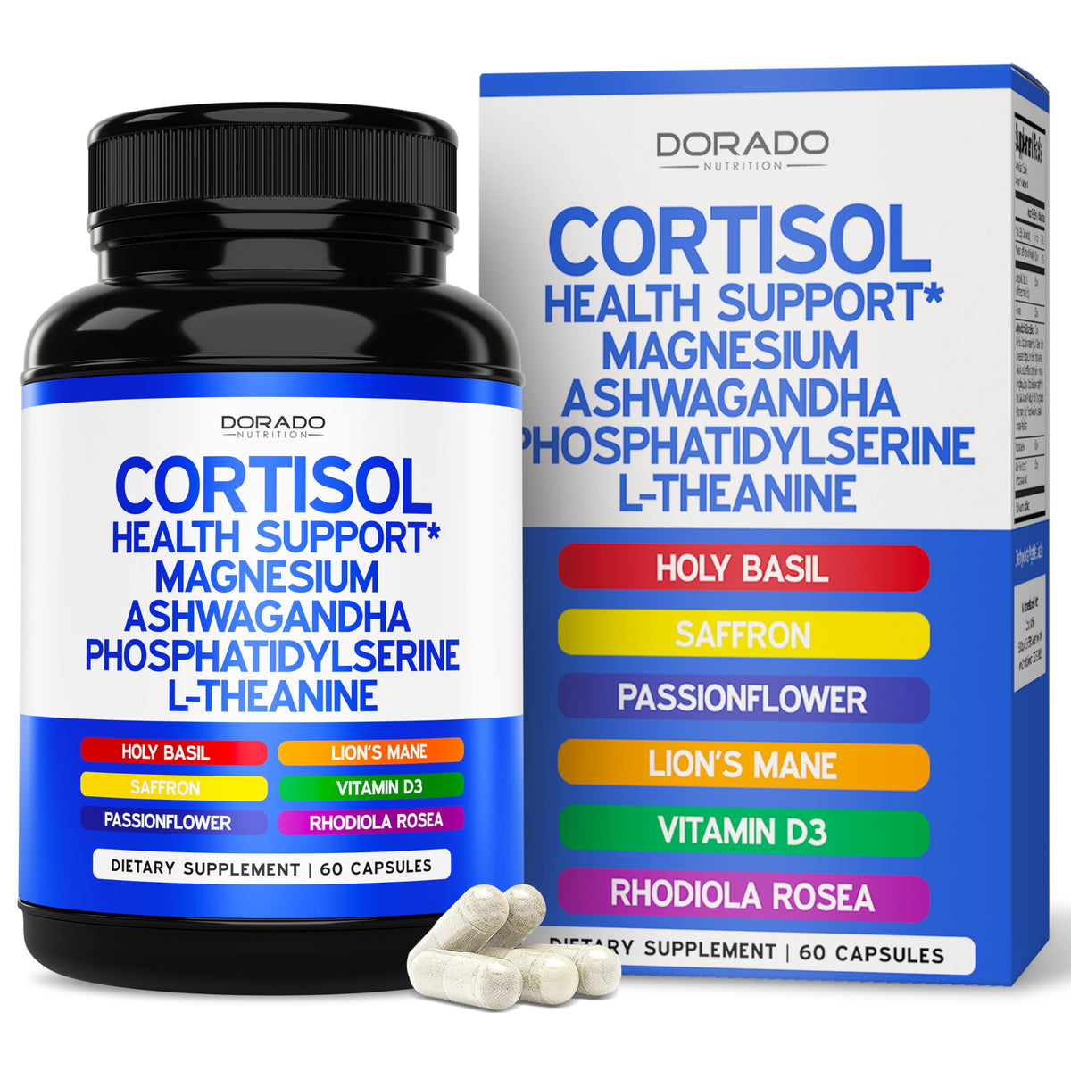 Cortisol Supplements bottle with 60 capsules