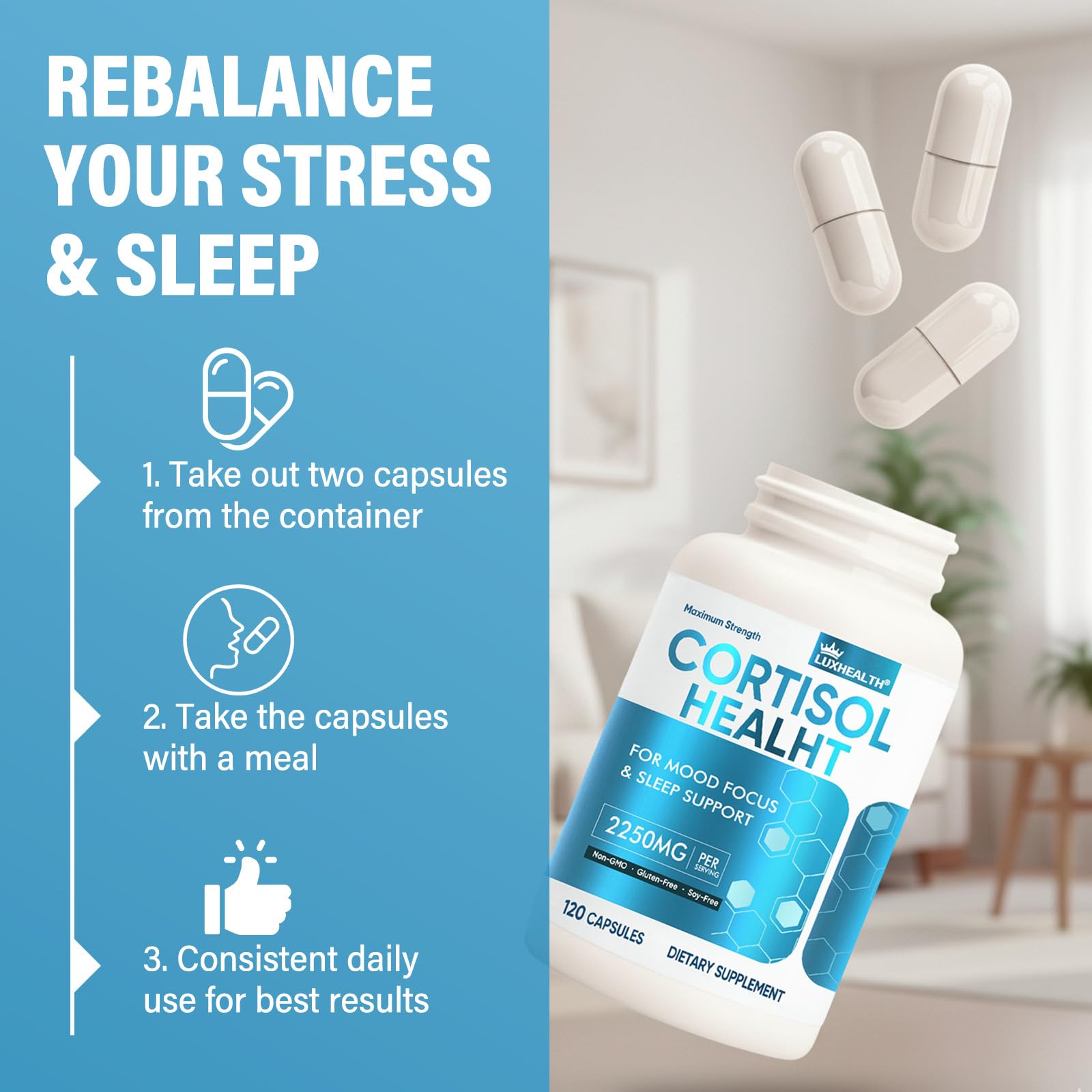 Night-time relaxation concept for cortisol support