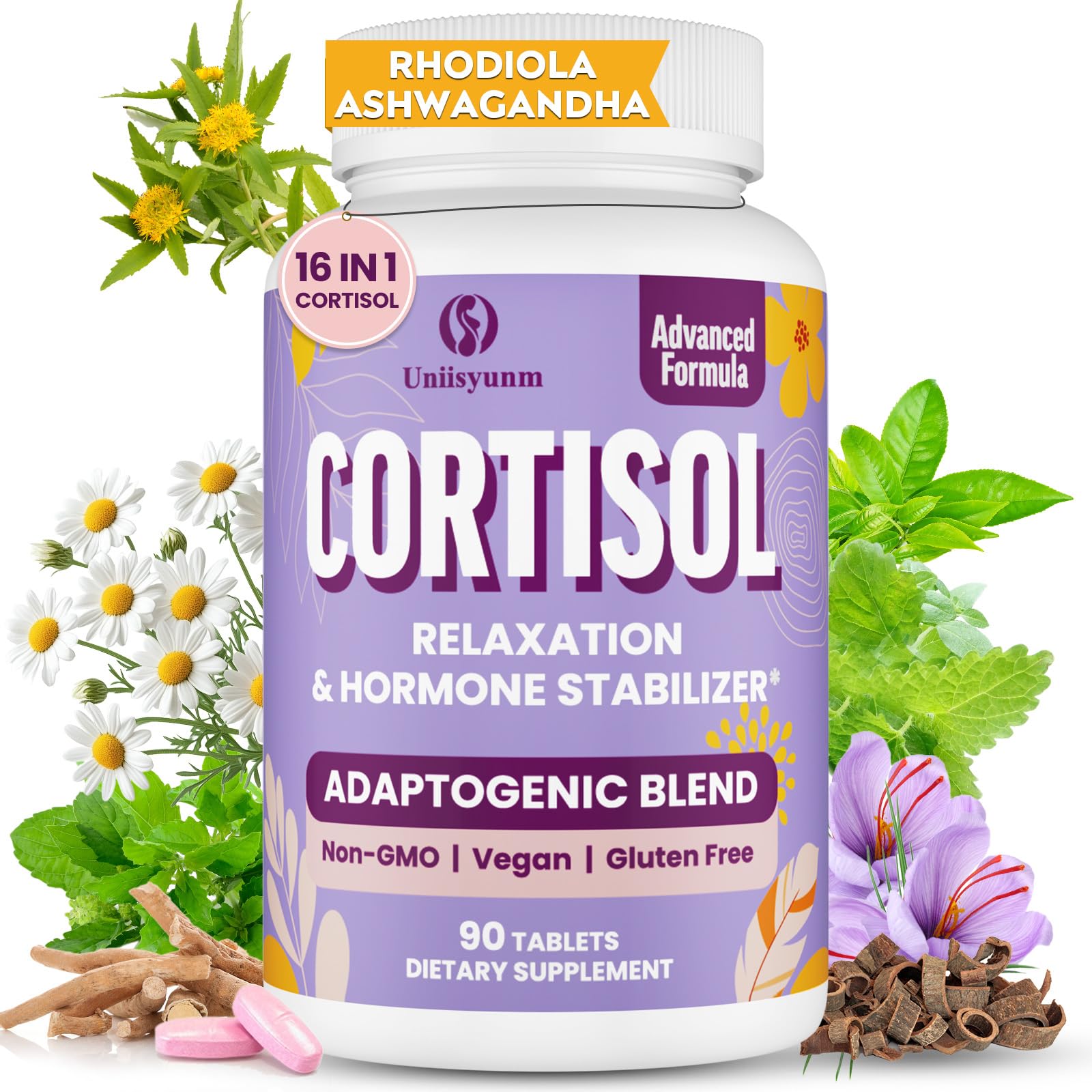 Bottle of Cortisol Supplements for Women with 90 tablets