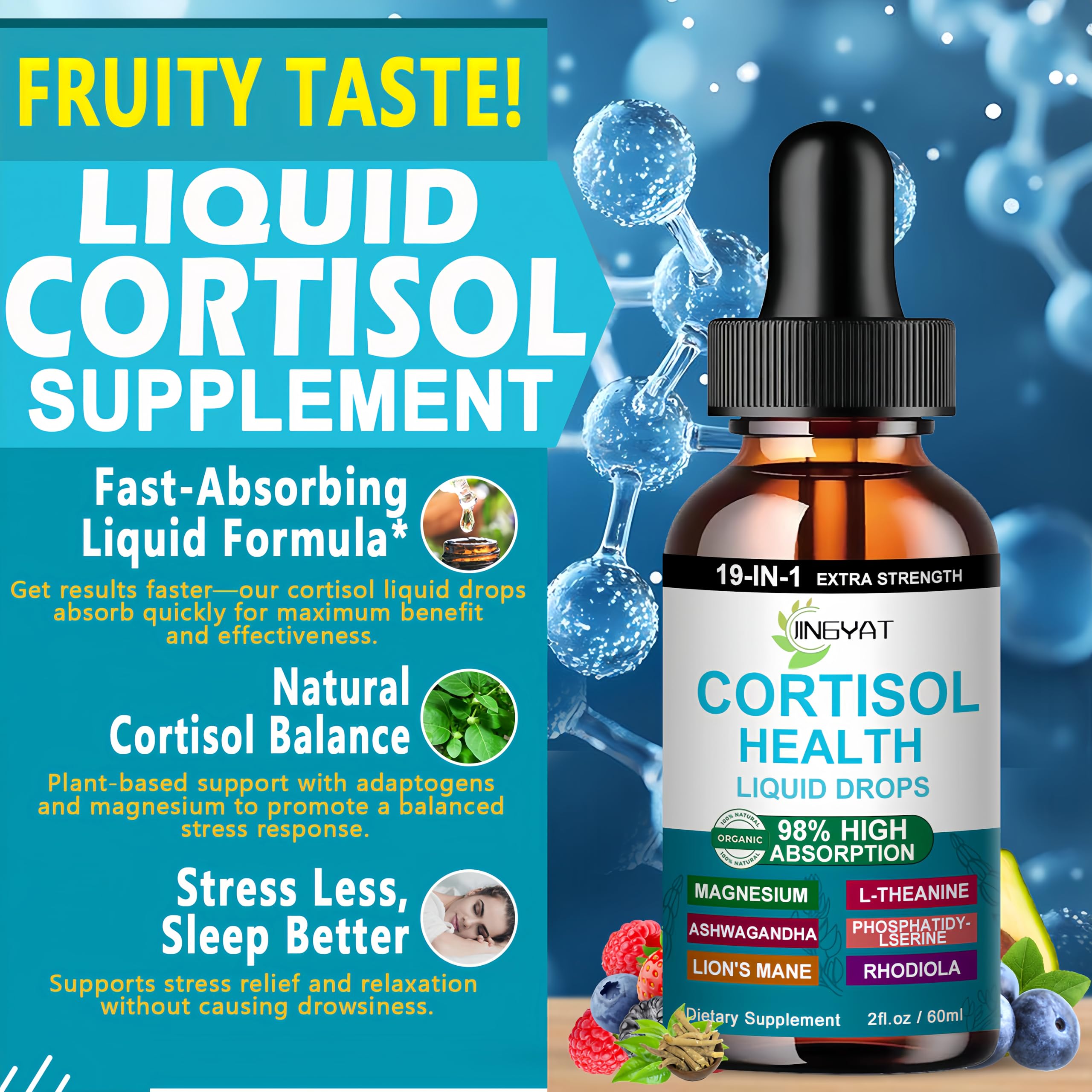 Fast-absorbing cortisol liquid drops dispensing illustration