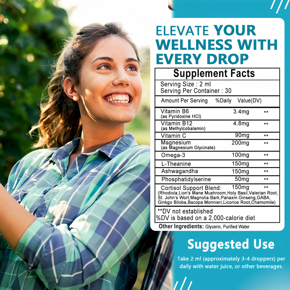 Woman applying cortisol drops for mood support