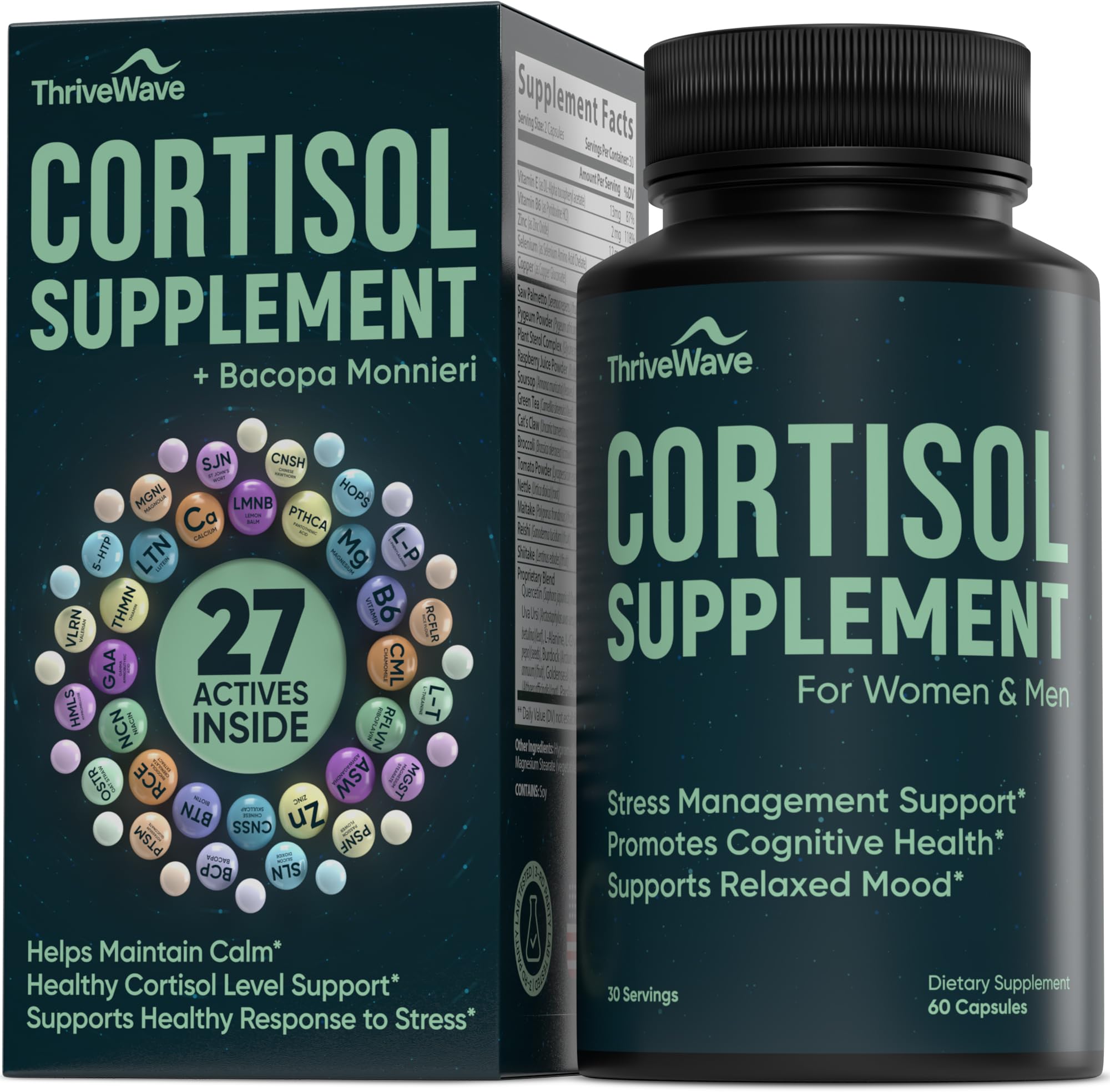 Cortisol supplements bottle for women and men