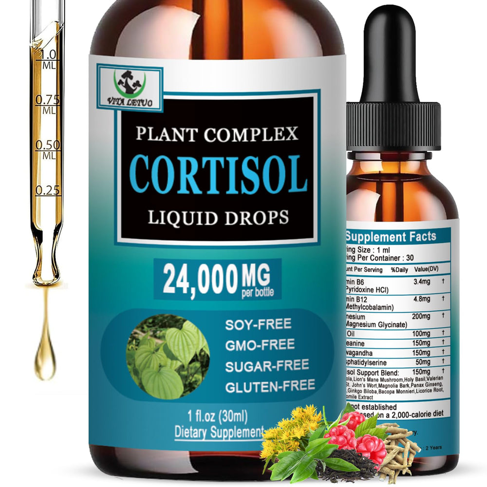 Front view of Vita Letuo Cortisol Liquid Drops bottle for women