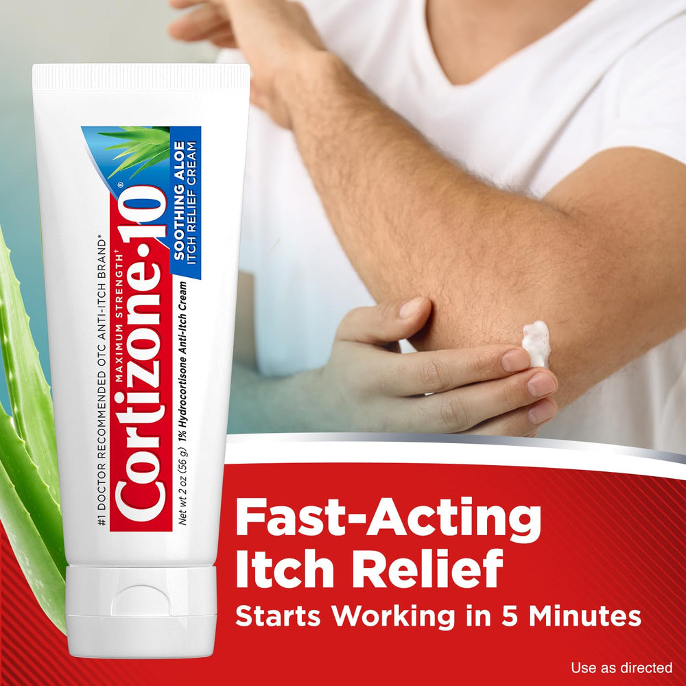 Cortizone-10 maximum-strength fragrance-free formula label for sensitive-skin comfort.