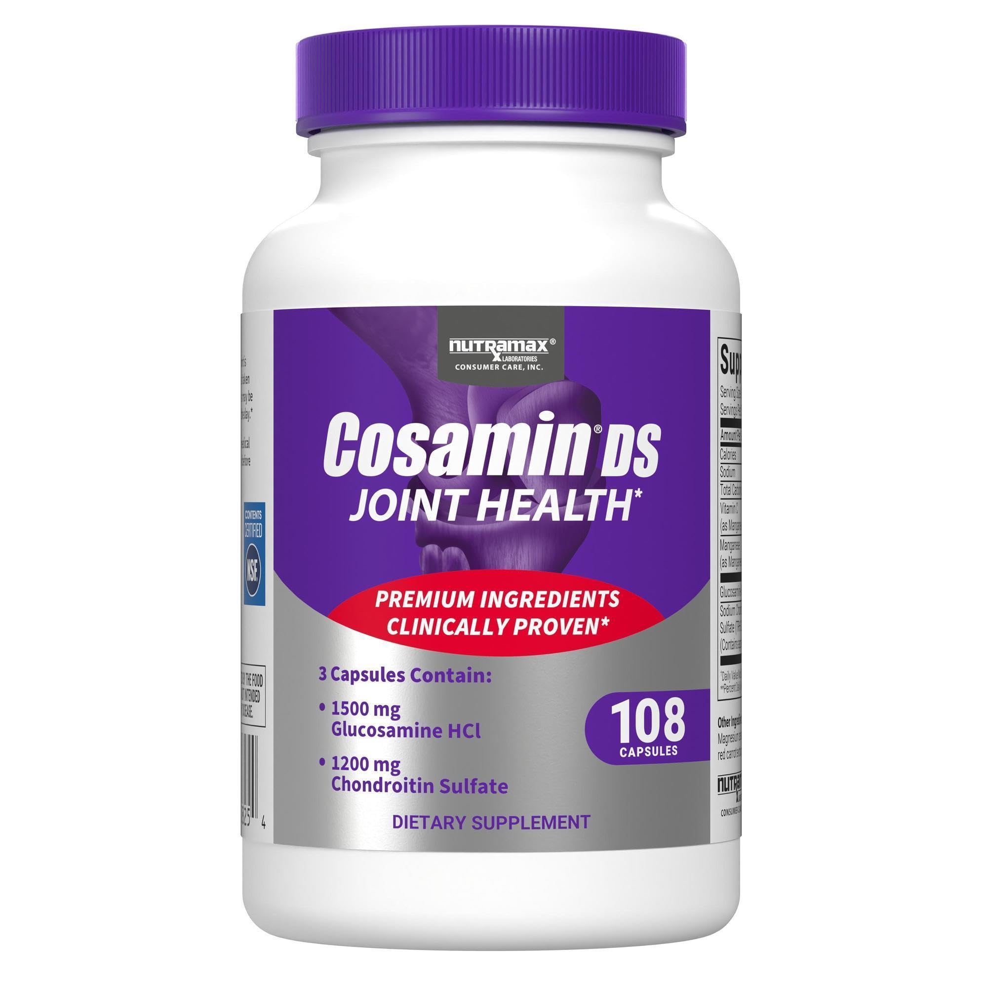 Nutramax Cosamin DS bottle front view, 108 capsules
