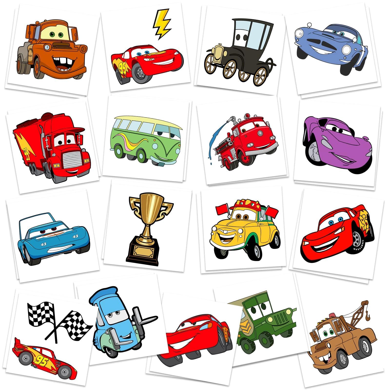 Cosershow cars themed tattoos in a 34 count pack for lively birthday party favors
