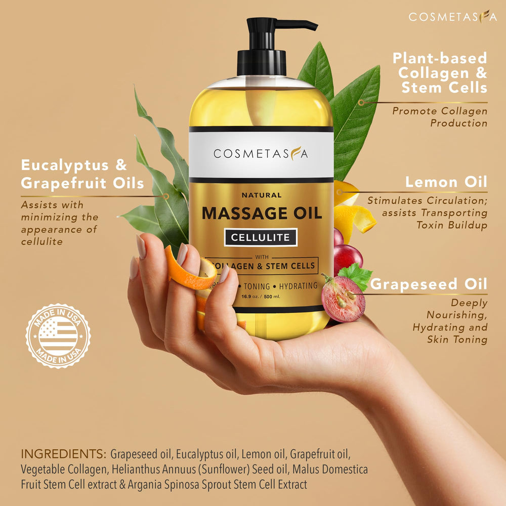 Applying Cosmetasa cellulite massage oil to skin