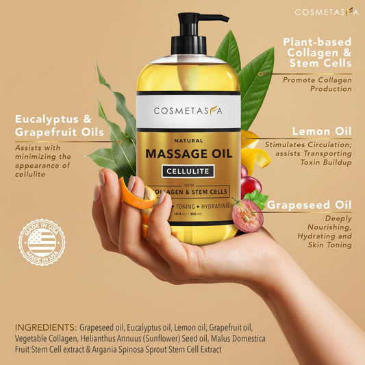 Applying Cosmetasa cellulite massage oil to skin