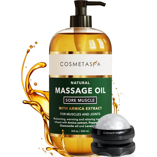Cosmetasa sore muscle massage oil bottle with roller applicator