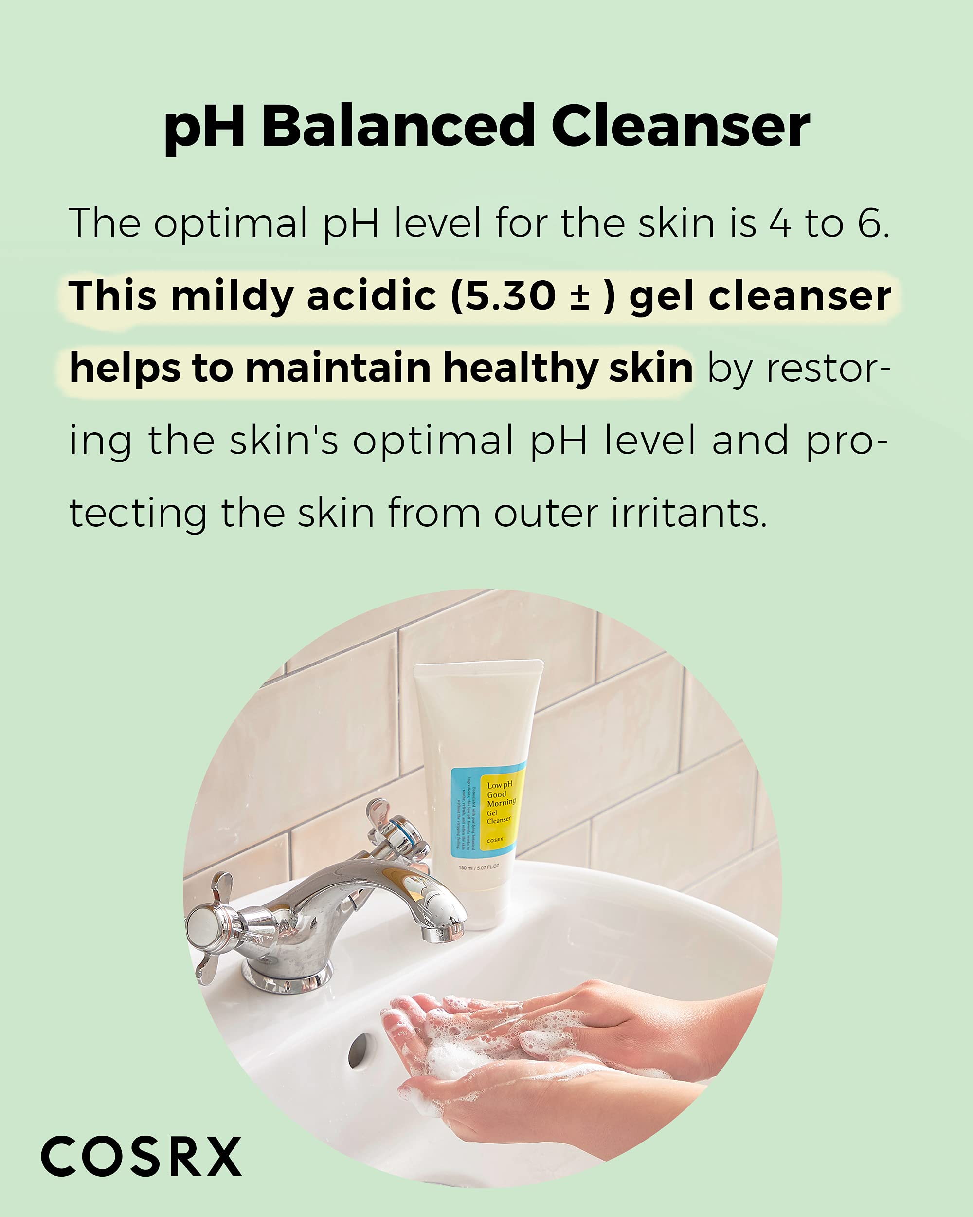 Applying COSRX gel cleanser to skin; balanced cleansing for a smoother morning routine.