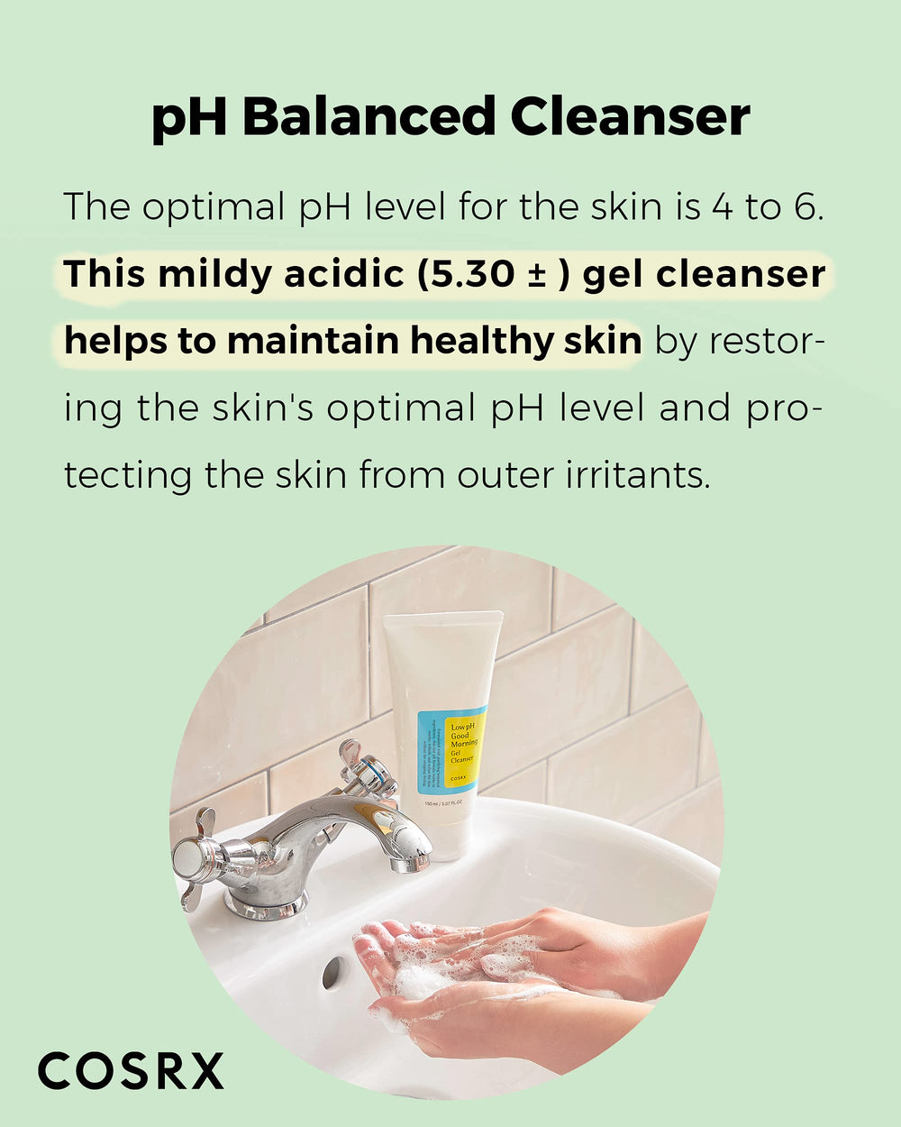 Applying COSRX gel cleanser to skin; balanced cleansing for a smoother morning routine.
