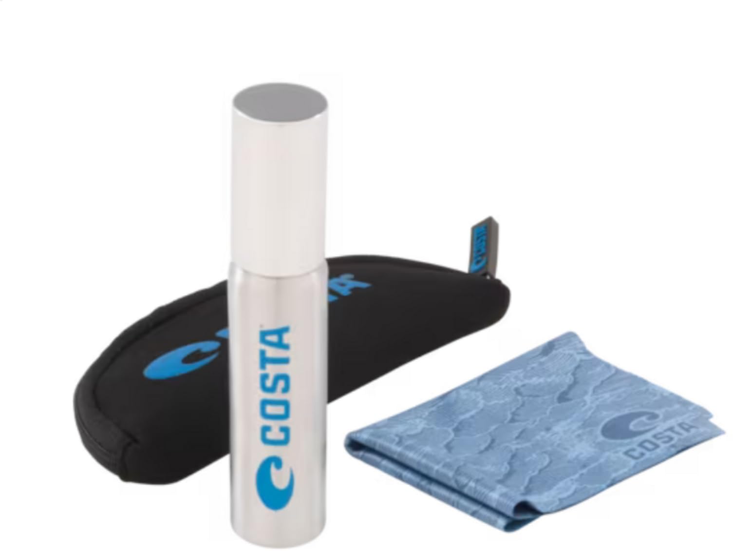 Costa Cleaning Kit Costa Blue 1oz with anti-reflective lens cleaner, microfiber cleaning cloth and carrying case