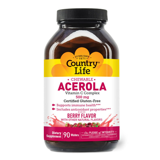 Country Life Acerola Vitamin C Complex berry chewables bottle label