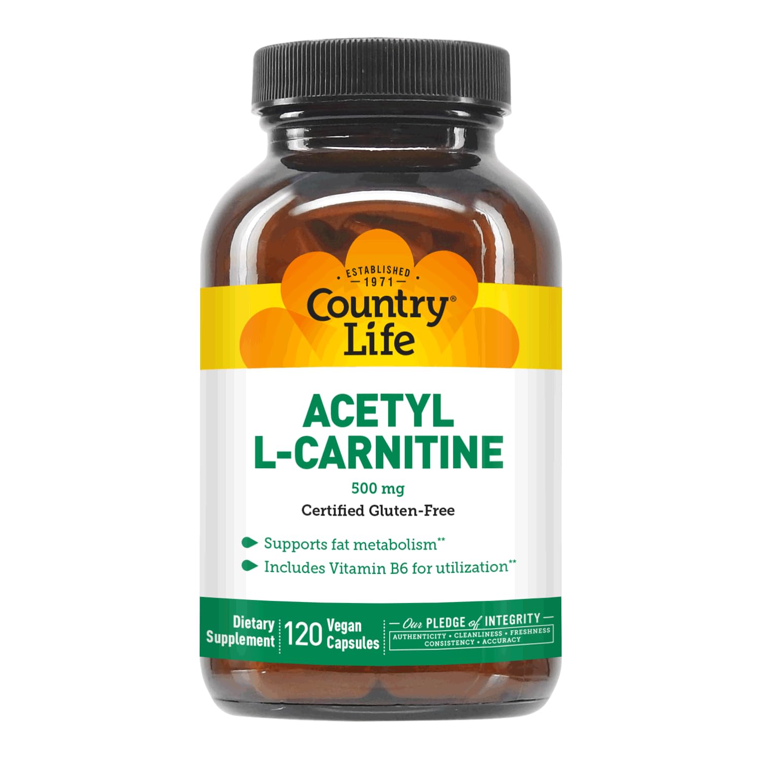 Country Life Acetyl L-Carnitine 500 mg with Vitamin B6 - 120 vegan capsules