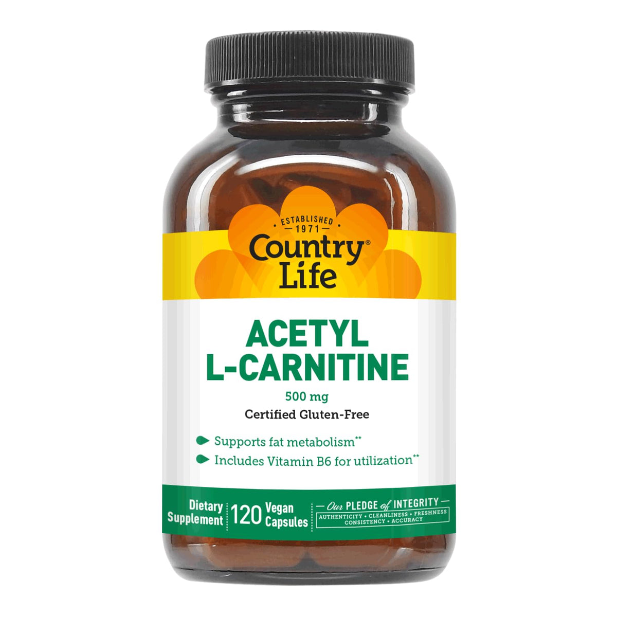 Country Life Acetyl L-Carnitine 500 mg with Vitamin B6 - 120 vegan capsules
