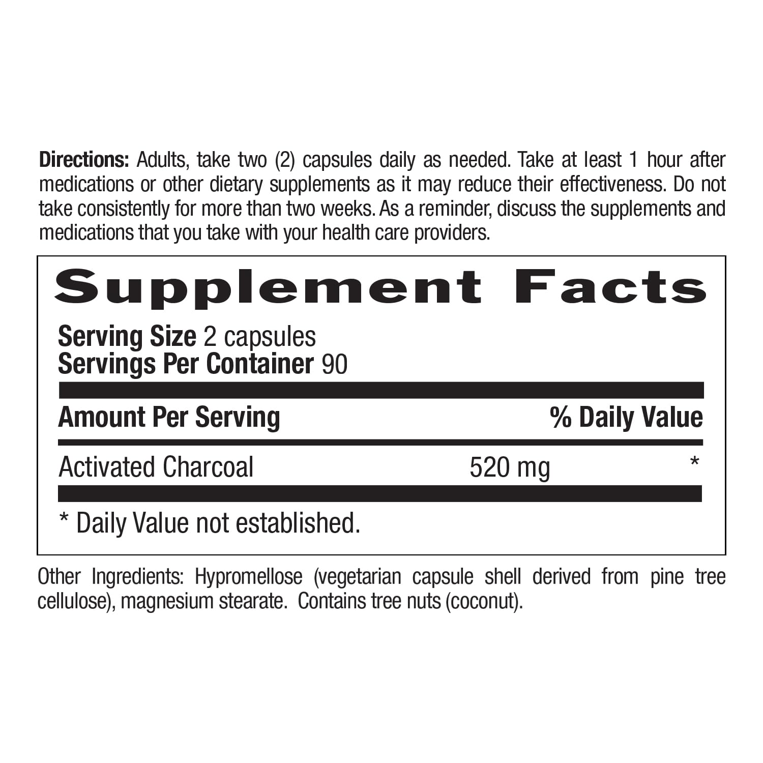 Close-up of Country Life Coconut Charcoal Capsules label