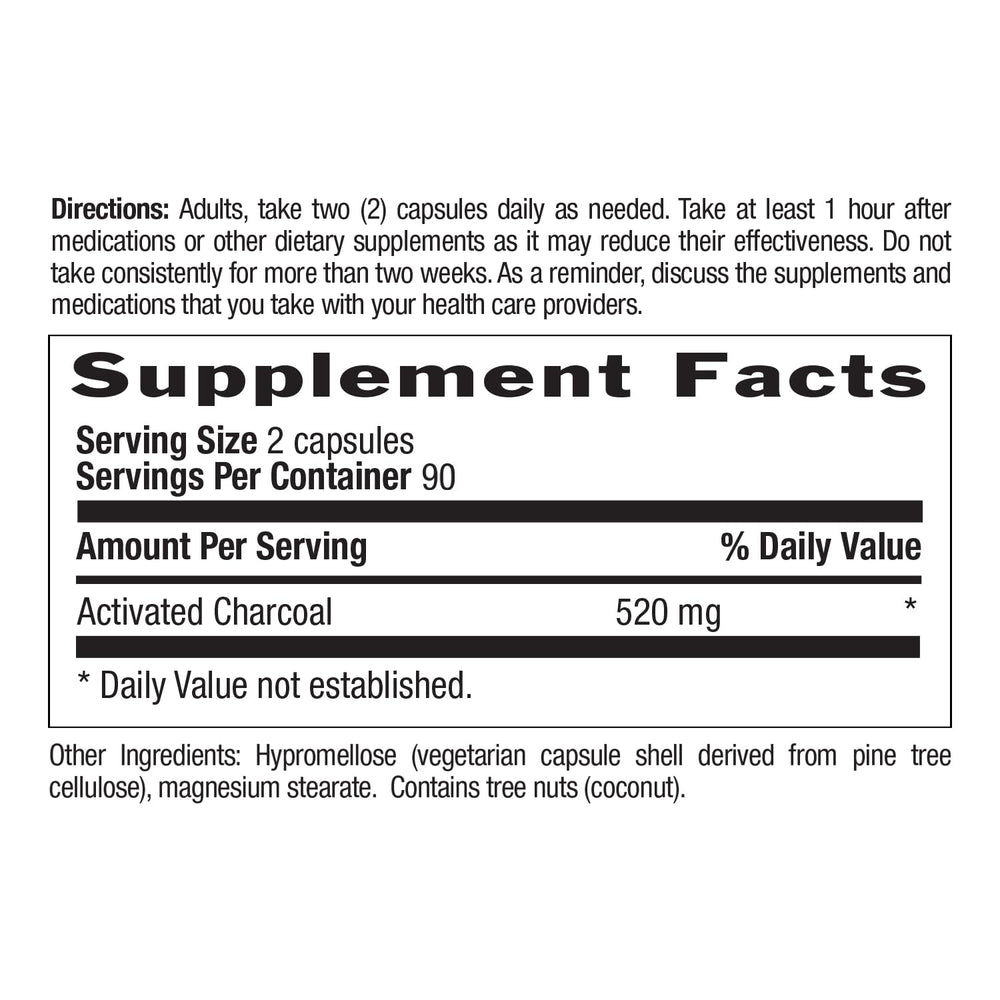 Close-up of Country Life Coconut Charcoal Capsules label