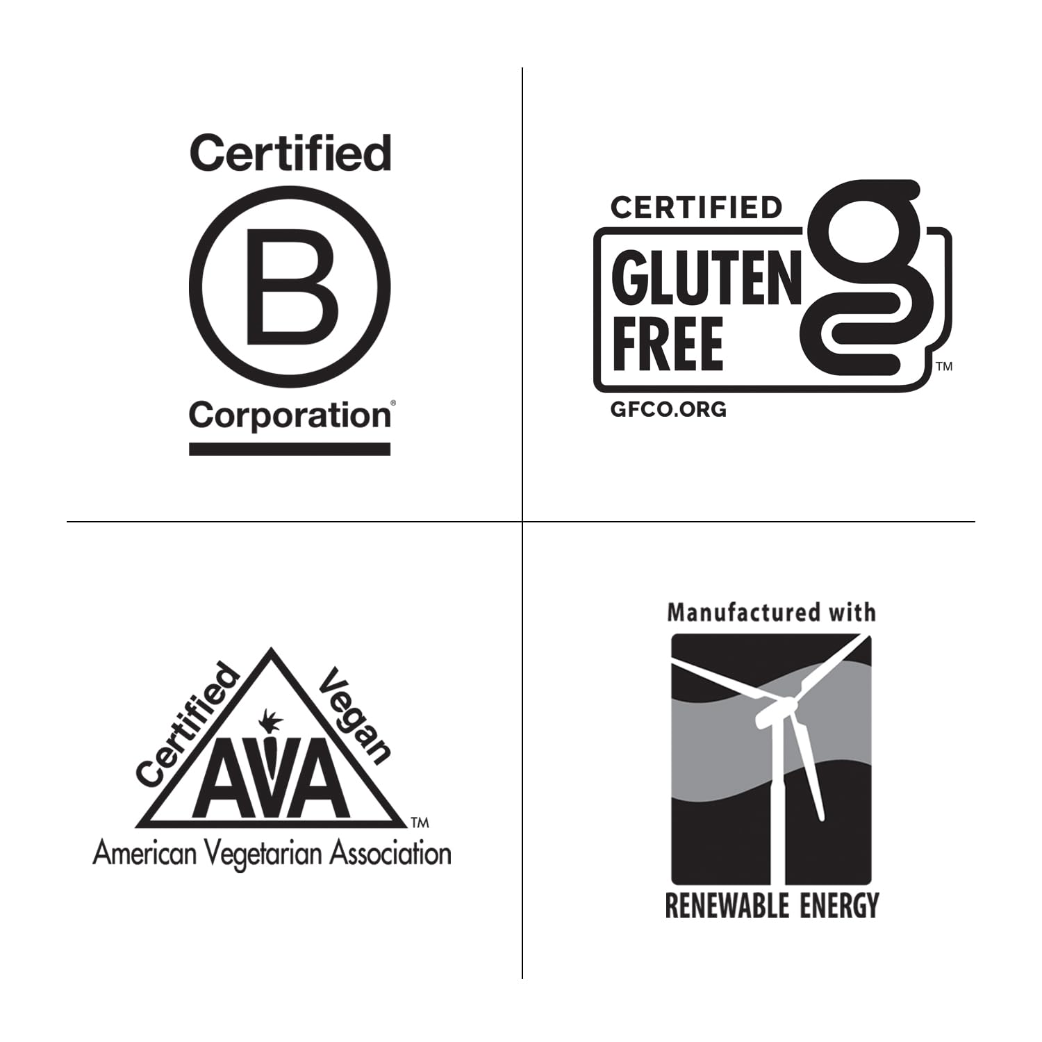 Gluten-free and vegan certified icons on packaging