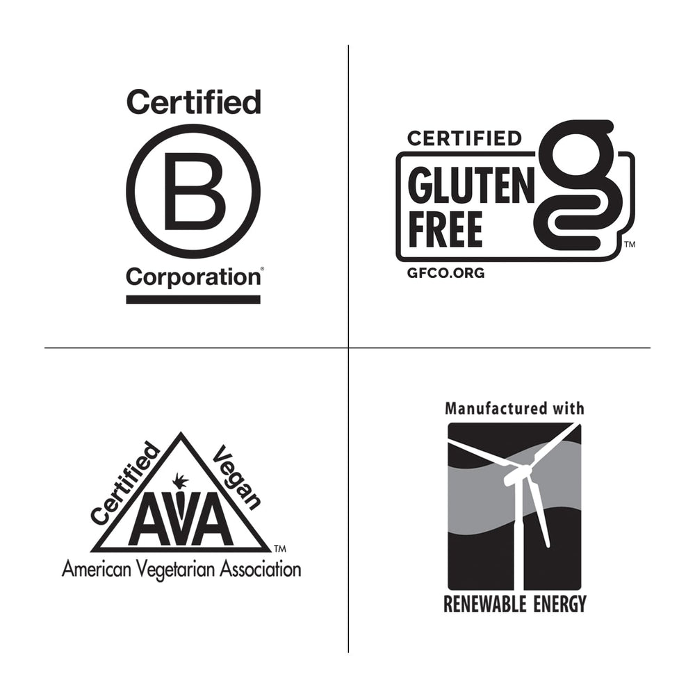 Gluten-free and vegan certified icons on packaging