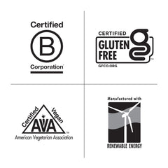 Gluten-free and vegan certified icons on packaging