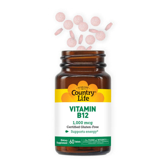 Close-up of Vitamin B12 1000 mcg label