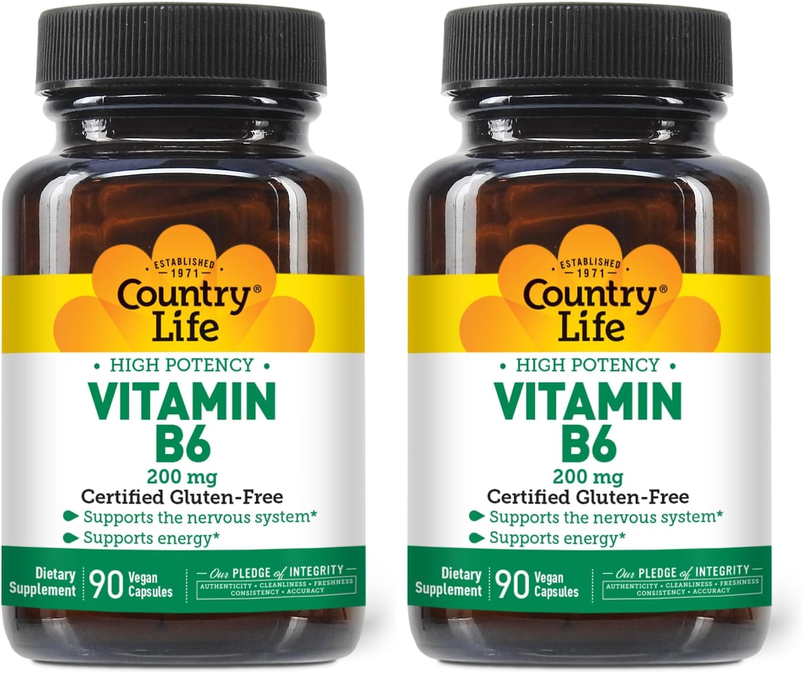 Country Life Vitamin B-6 200 mg high potency bottle label