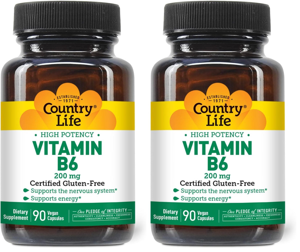 Country Life Vitamin B-6 200 mg high potency bottle label