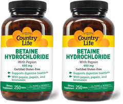 Country Life Betaine HCl with Pepsin bottle front view for digestive support with meals